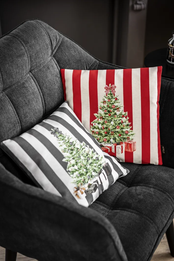 Kissenhülle TANNENBAUM AUF STREIFEN 40x40cm rot