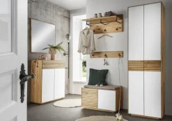 Kommode 80 x 103 cm Astige Eiche massiv/Türen Glas weiß satinato