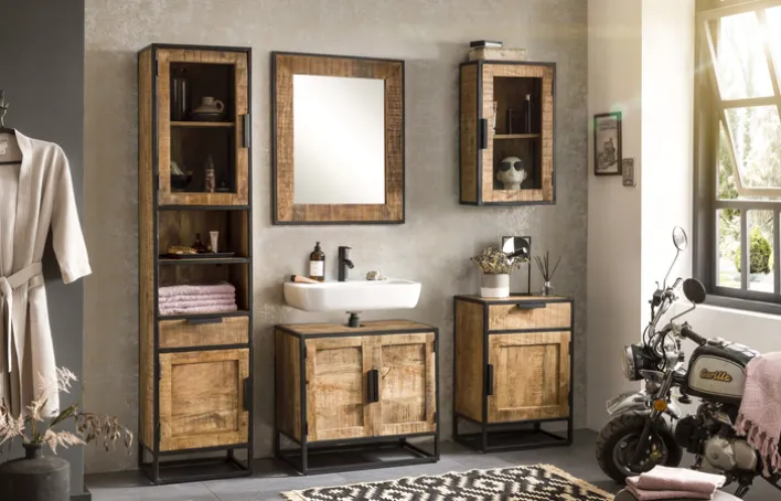 Kommode 50 x 73 cm Mangoholz natur/schwarz