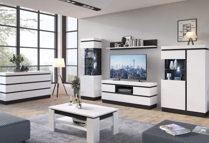 Kommode AMALIA 161x93 cm Alpinweiß/Anthrazit