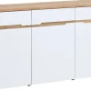 Kommode CLYDE 150 x 82 cm Weiß Supermatt/Mauvella-Oak-Dekor