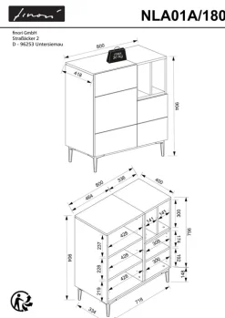 Kommode NOLA 80 x 90 cm Artisan Oak/schwarz