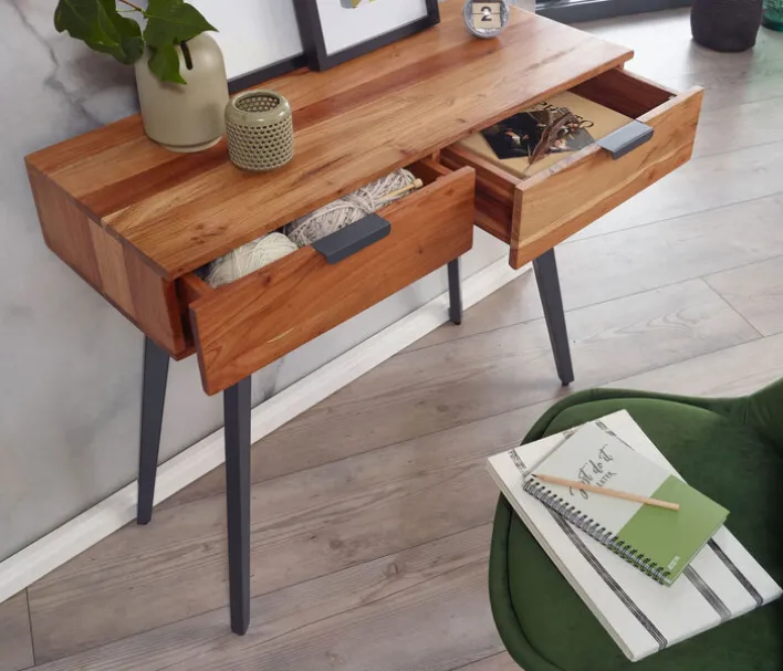 Konsolentisch 90 x 78 cm Akazie braun grau