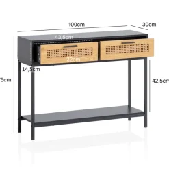 Konsolentisch 100 x 75 x 30 cm Schwarz/ Wiener Geflecht