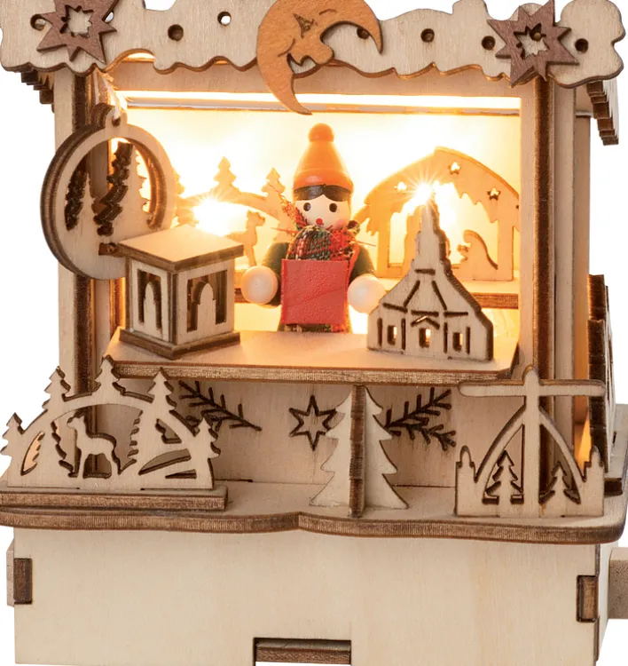 Lichtobjekt WEIHNACHTSMARKT-HÜTTE Holz 11 x 11 x 7 cm Mehrfarbig