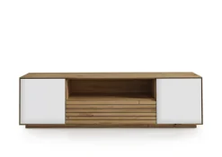 Lowboard 158 x 44 cm Eiche massiv/Glas satinato