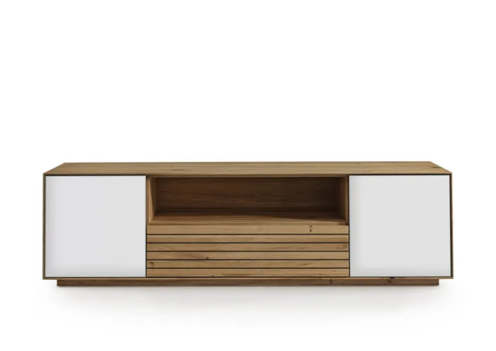 Lowboard 158 x 44 cm Eiche massiv/Glas satinato