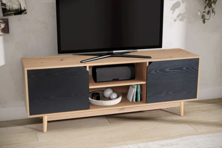 Lowboard 150 x 55 cm Eiche-Dekor/schwarz