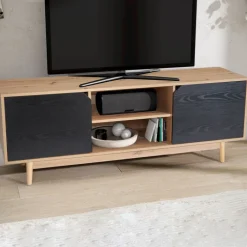 Lowboard 150 x 55 cm Eiche-Dekor/schwarz