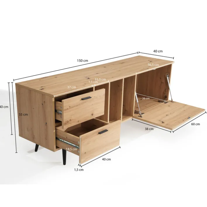 Lowboard 150 x 55 cm Eiche-Dekor