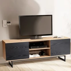 Lowboard 150 x 55 cm Eiche-Dekor/Schwarz