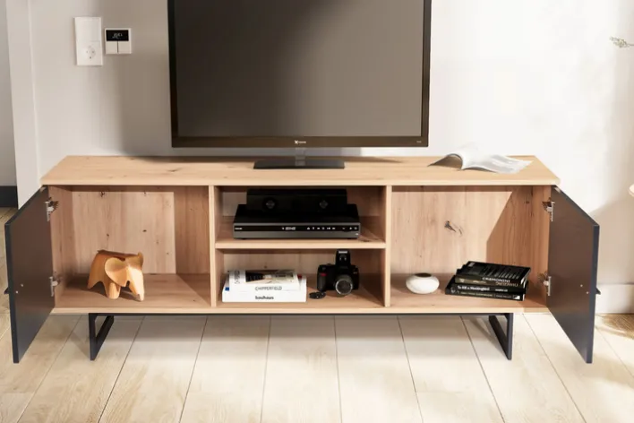 Lowboard 150 x 55 cm Eiche-Dekor/Schwarz