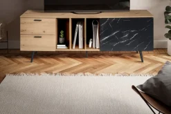 Lowboard 150 x 55 cm Eiche-Dekor/Marmor-Optik