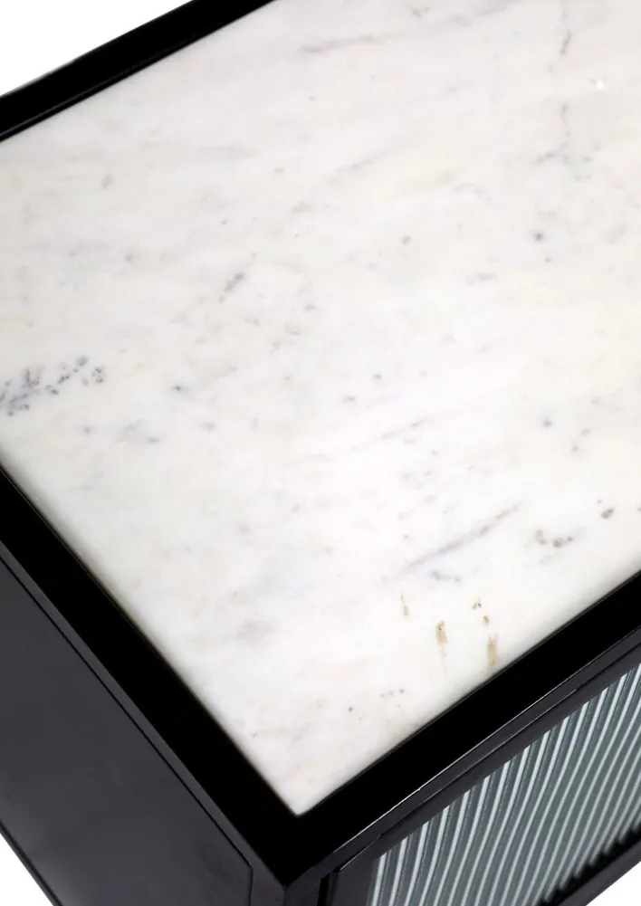 Lowboard 140 x 52 cm Platte Marmor weiß/Türfront Strukturglas