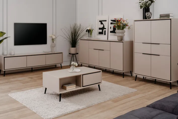 Lowboard ARONA 175 x 50 cm sandfarben/schwarz