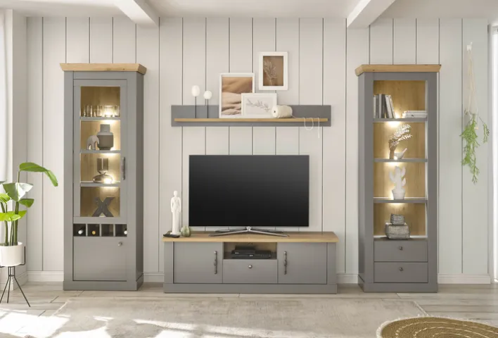 Lowboard CHAMBORD 155 x 48 cm hellgrau/braun