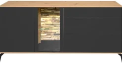 Lowboard COMO 169 x 65 cm Anthrazit matt Lack/Asteiche-Dekor