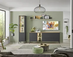 Lowboard COMO 169 x 65 cm Anthrazit matt Lack/Asteiche-Dekor