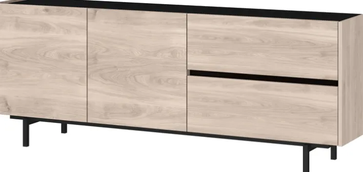 Lowboard EMMA 162 x 63 cm Castello-Eiche-Dekor beige/schwarz