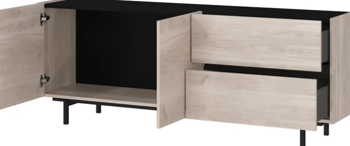 Lowboard EMMA 162 x 63 cm Castello-Eiche-Dekor beige/schwarz