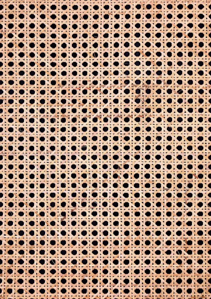 Lowboard GLORIA 130 x 57 cm Mango Massiv natur braun/Rattangeflecht