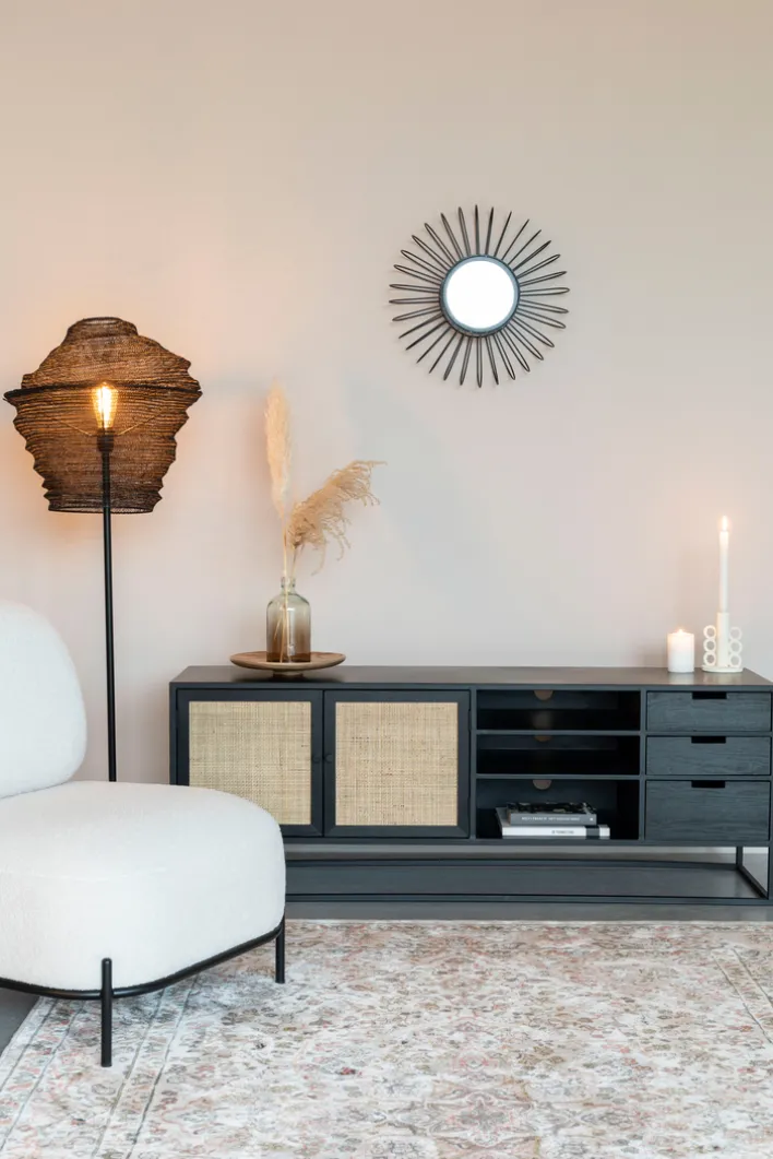 Lowboard JOANNA 150 x 55 cm Rattangeflecht/schwarz