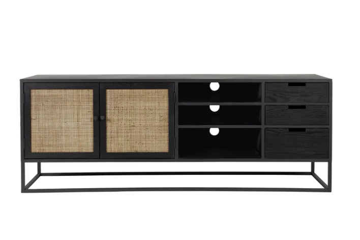 Lowboard JOANNA 150 x 55 cm Rattangeflecht/schwarz