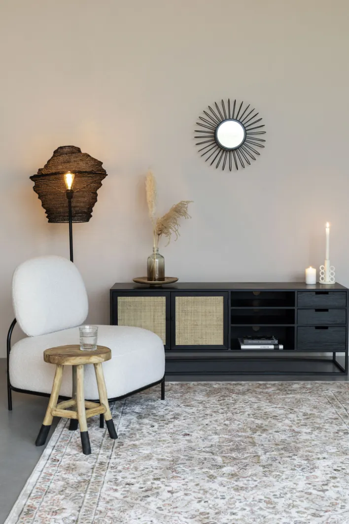 Lowboard JOANNA 150 x 55 cm Rattangeflecht/schwarz