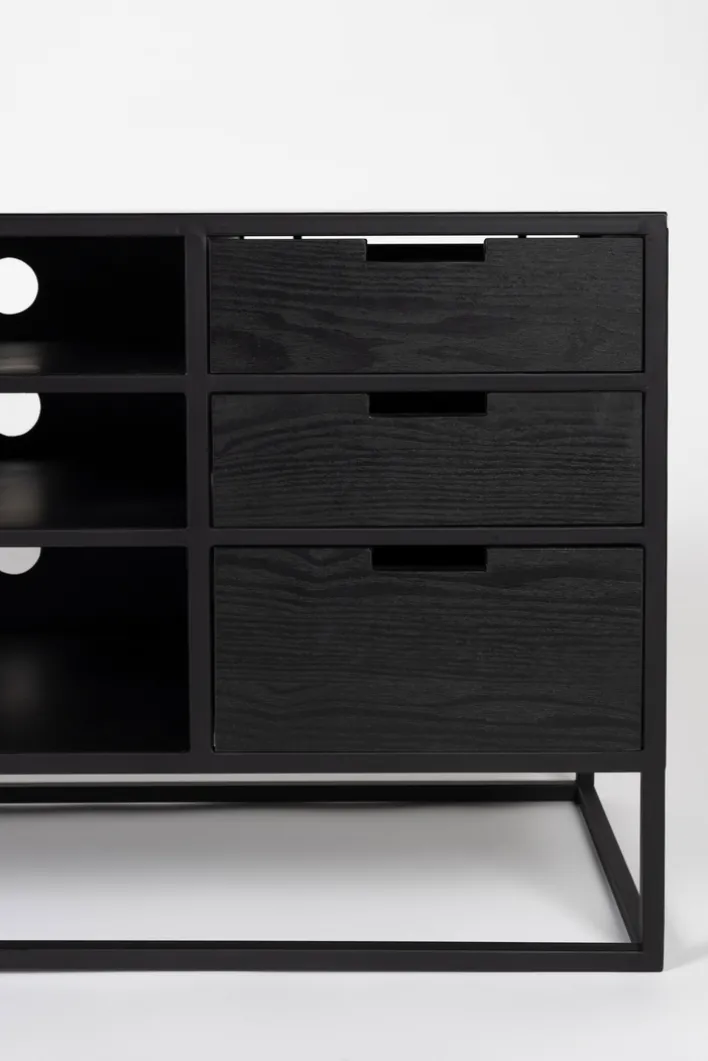 Lowboard JOANNA 150 x 55 cm Rattangeflecht/schwarz