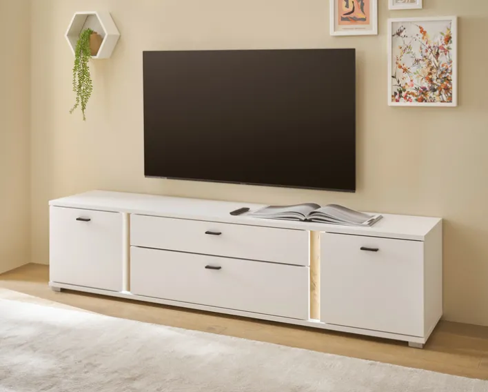 Lowboard LONG ISLAND 200 cm weiß/ Wotan Eiche