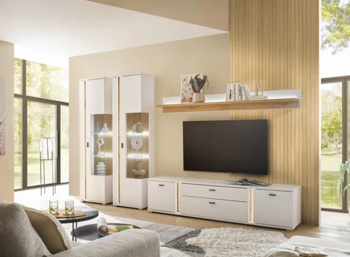 Lowboard LONG ISLAND 200 cm weiß/ Wotan Eiche