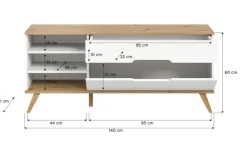 Lowboard SCANDI 140x60 cm Weiß Braun Nox Oak Nachbildung