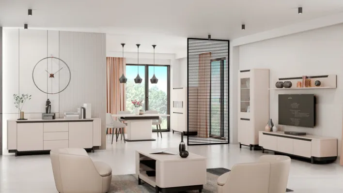 Lowboard VODOL 205x49 cm Sand/Schwarz