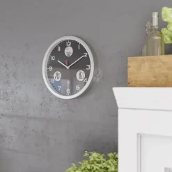 Mebus Digitalwanduhr Metall/Kunststoff Durchmesser 30 cm Schwarz/Alu-/Nickelfarbig/Weiß