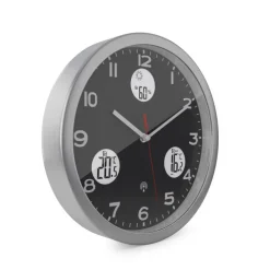 Mebus Digitalwanduhr Metall/Kunststoff Durchmesser 30 cm Schwarz/Alu-/Nickelfarbig/Weiß