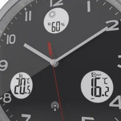 Mebus Digitalwanduhr Metall/Kunststoff Durchmesser 30 cm Schwarz/Alu-/Nickelfarbig/Weiß