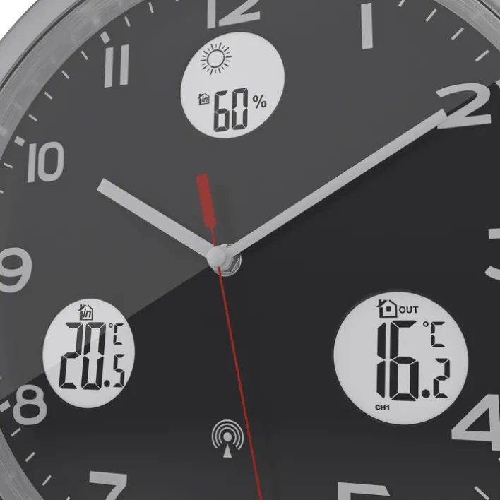 Mebus Digitalwanduhr Metall/Kunststoff Durchmesser 30 cm Schwarz/Alu-/Nickelfarbig/Weiß