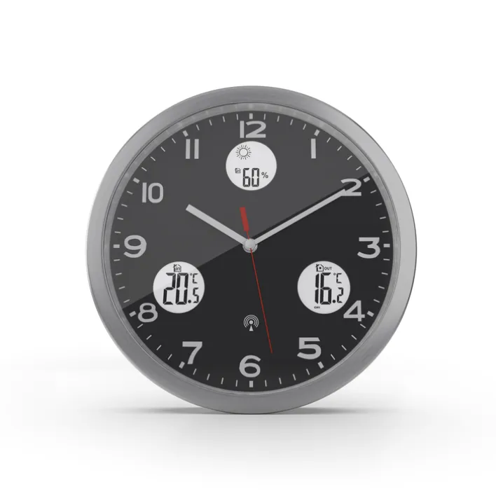 Mebus Digitalwanduhr Metall/Kunststoff Durchmesser 30 cm Schwarz/Alu-/Nickelfarbig/Weiß