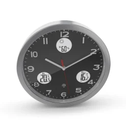 Mebus Digitalwanduhr Metall/Kunststoff Durchmesser 30 cm Schwarz/Alu-/Nickelfarbig/Weiß