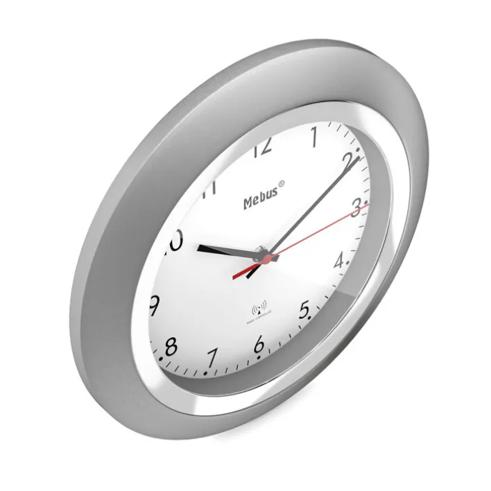 Mebus Funk-Wanduhr 25 cm silberfarbig/schwarz/rot