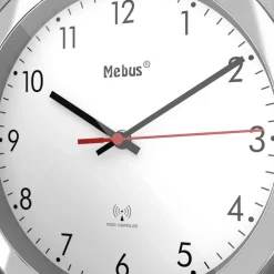 Mebus Funk-Wanduhr 25 cm silberfarbig/schwarz/rot