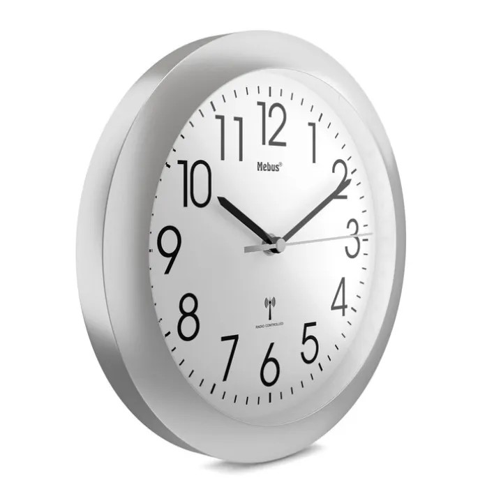Mebus Funk-Wanduhr 25 cm silberfarbig/schwarz