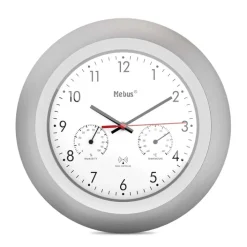 Mebus Funk-Wanduhr mit Thermo- und Hygrometer 30 cm silberfarbig