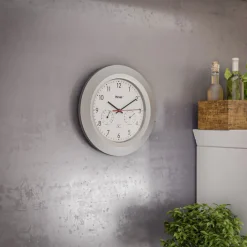 Mebus Funk-Wanduhr mit Thermo- und Hygrometer 30 cm silberfarbig