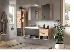 Midischrank GRADO 48 x 144 cm Eiche/ Grau