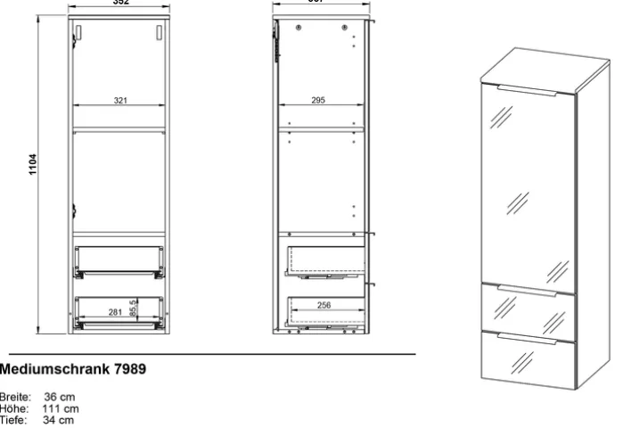 Midischrank JAN 36x111x34 cm graphit/silbergrau Glasfront