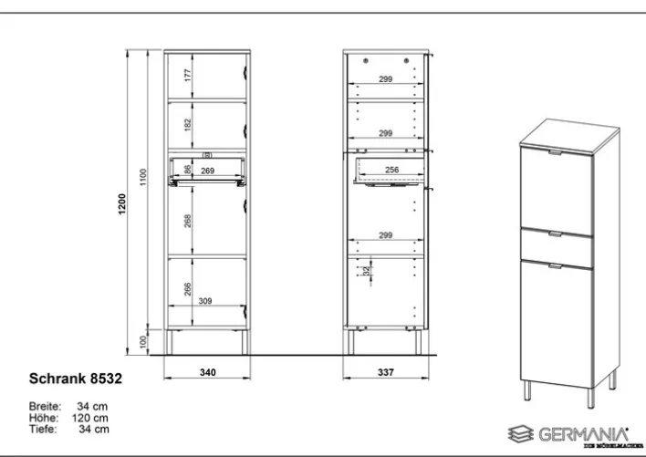 Mittelschrank FEY 34 x 120 cm Weiß/ HG Weiß
