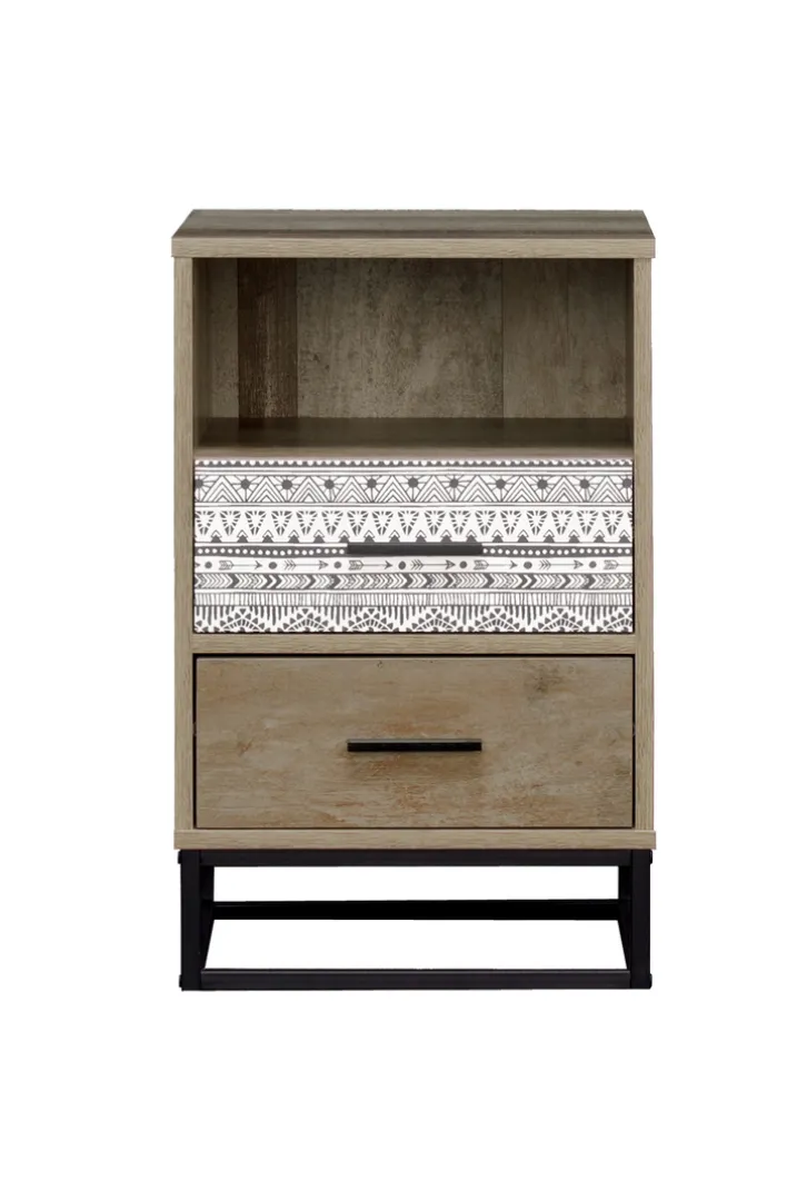 Nachtkommode 39,5 x 62 cm natur/Dekorfolie grau gemustert