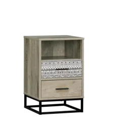 Nachtkommode 39,5 x 62 cm natur/Dekorfolie grau gemustert