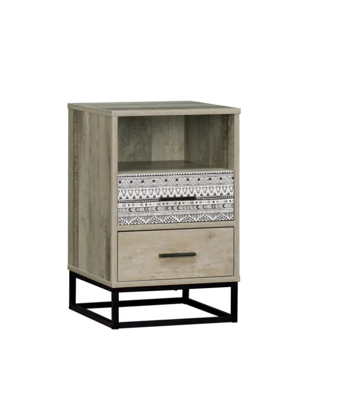 Nachtkommode 39,5 x 62 cm natur/Dekorfolie grau gemustert